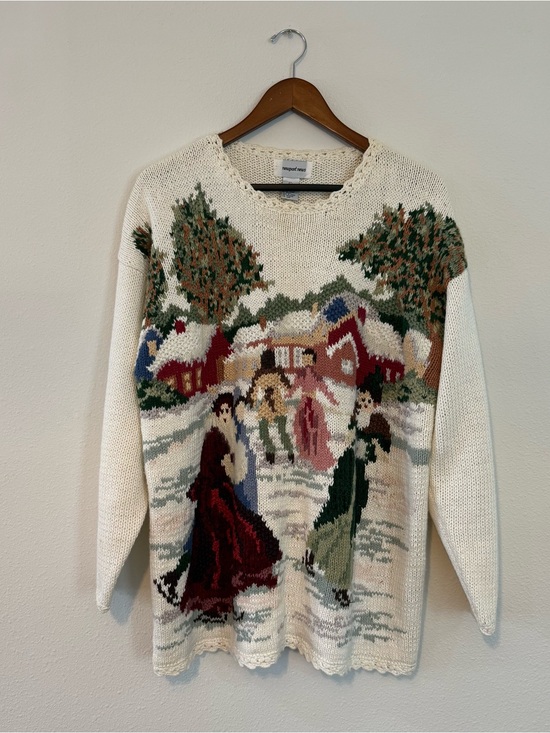 Newport News Sweaters - Newport News Cream Scenic Knit Sweater with Green, Red and Brown Accents